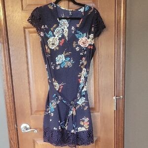 SHEIN Navy Floral Crochet Mini Dress